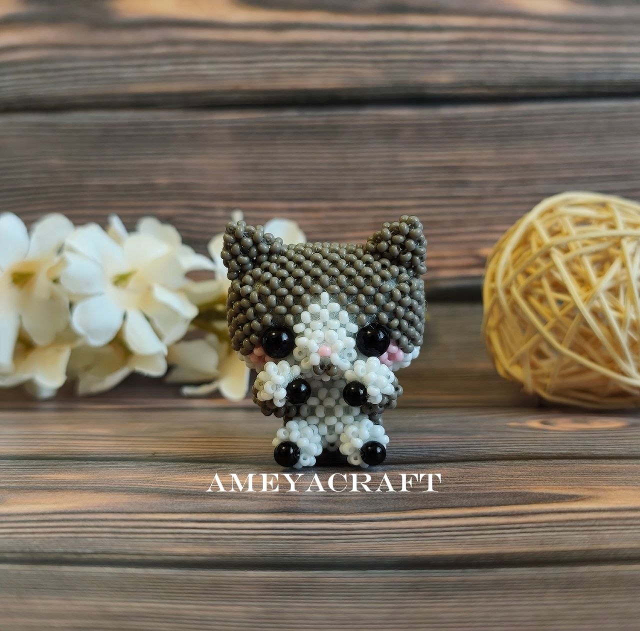 Handmade Beaded Cat Figurine - Unique Beaded Gift — photo 1