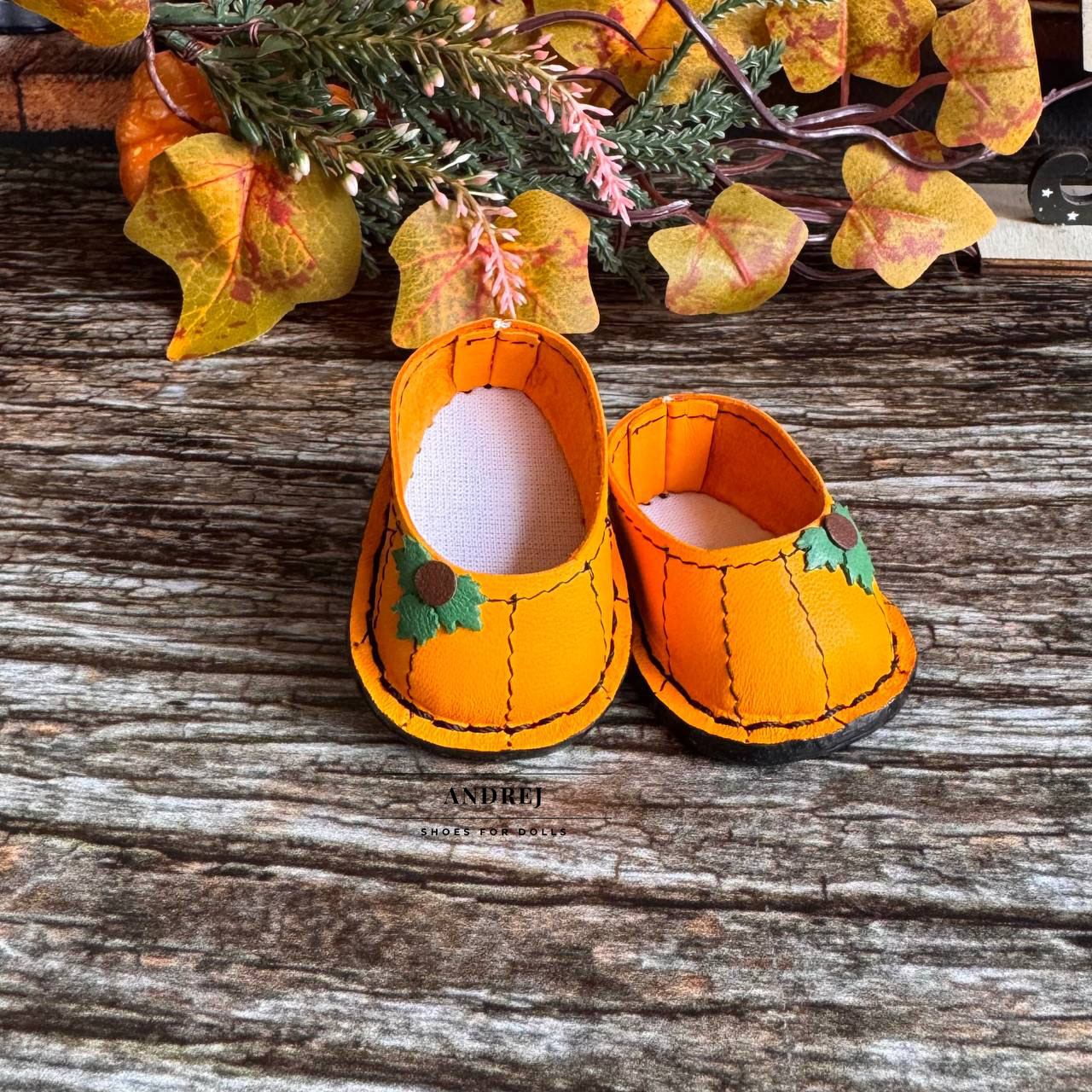 Moppets Meadow Pumpkin Shoes, Halloween Leather Doll Footwear