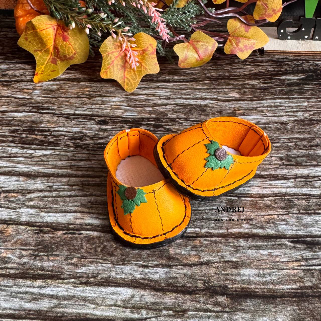 Moppets Meadow Pumpkin Shoes, Halloween Leather Doll Footwear — photo 2