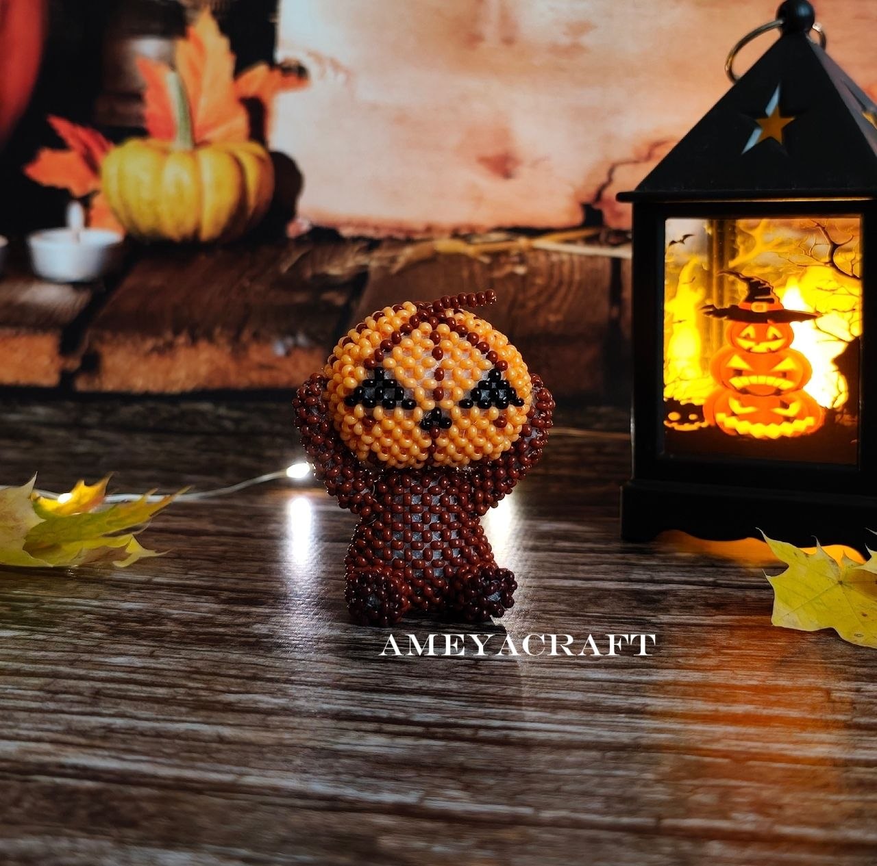 Handcrafted Beaded Pumpkin Figurine - Unique Seed Bead Art — photo 1