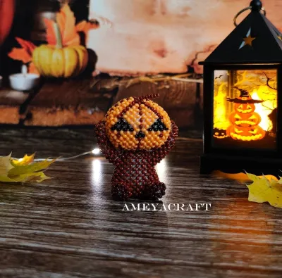 Handcrafted Beaded Pumpkin Figurine - Unique Seed Bead Art
