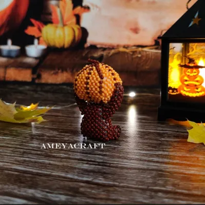Handcrafted Beaded Pumpkin Figurine - Unique Seed Bead Art — photo 3