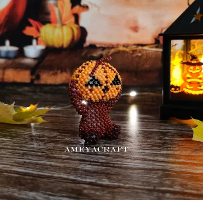 Handcrafted Beaded Pumpkin Figurine - Unique Seed Bead Art — photo 4