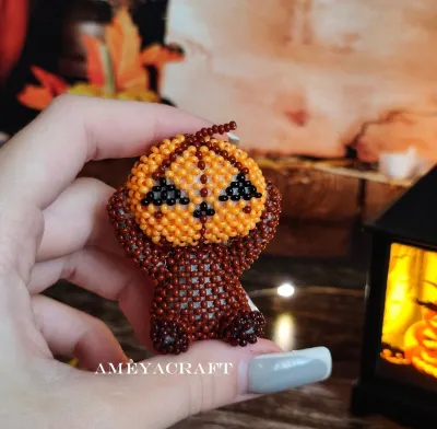 Handcrafted Beaded Pumpkin Figurine - Unique Seed Bead Art — photo 5