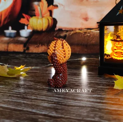 Handcrafted Beaded Pumpkin Figurine - Unique Seed Bead Art — photo 2
