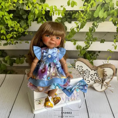 Dumpling Meadow Doll Summer Outfit – Handmade Dress, Headband, Leather Sandals — photo 4