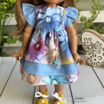 Dumpling Meadow Doll Summer Outfit – Handmade Dress, Headband, Leather Sandals — photo 7