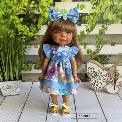 Dumpling Meadow Doll Summer Outfit – Handmade Dress, Headband, Leather Sandals — photo 8