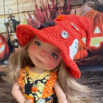 Halloween Doll Outfit for Dumpling Meadow Dolls, Cotton Witch Hat & Romper — photo 5