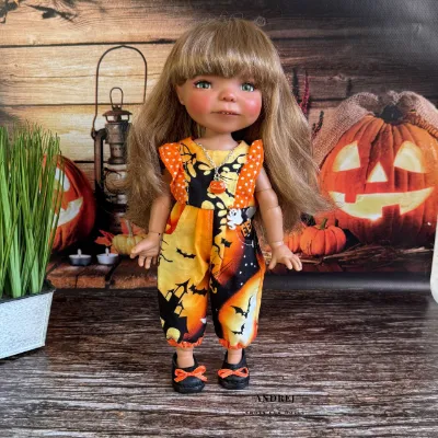 Halloween Doll Outfit for Dumpling Meadow Dolls, Cotton Witch Hat & Romper — photo 7