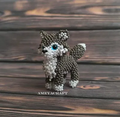 Handcrafted Beaded wolf Figurine